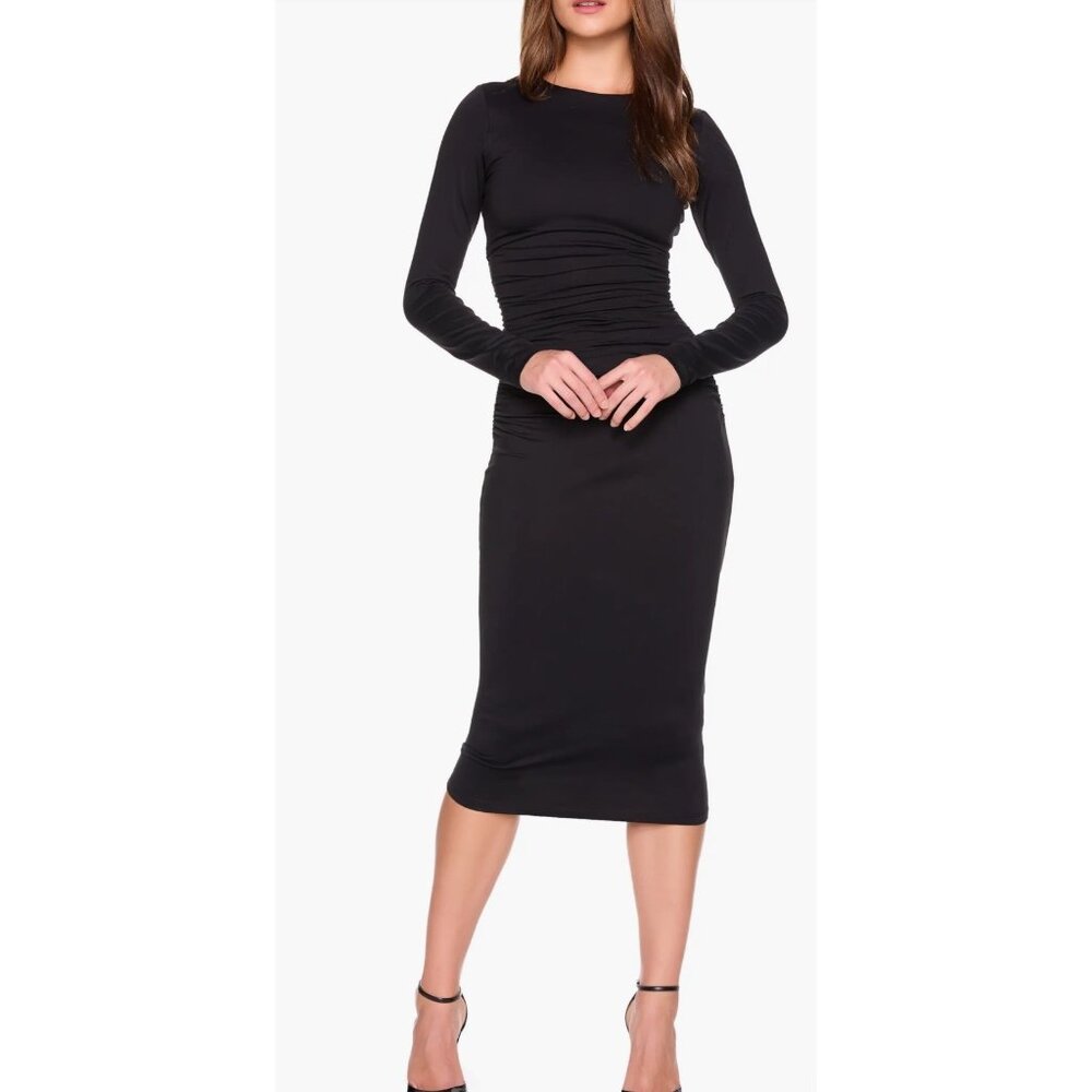 Susana Monaco Ruched Long Sleeve Midi black Dress Size M NWOT